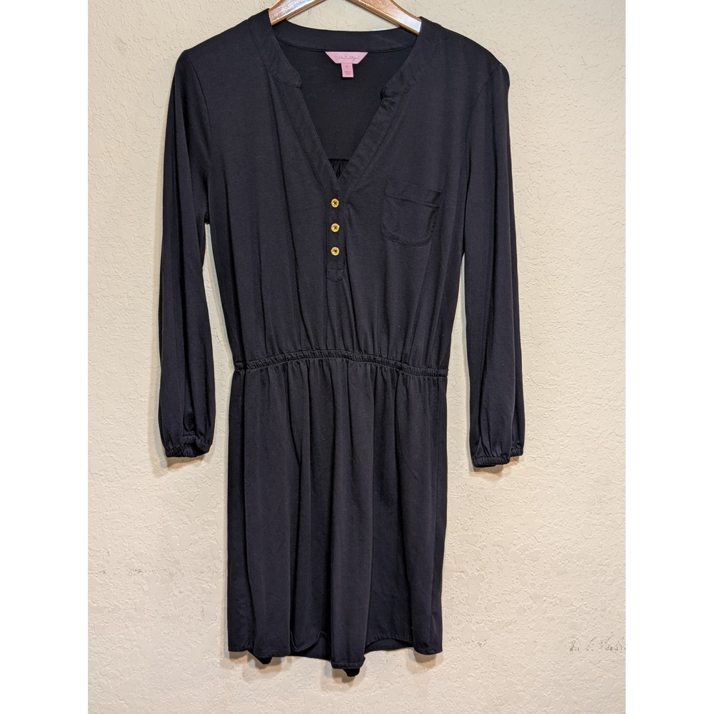 Lilly Pulitzer Black Long Sleeve Dress Gold Button Detail Size M - Picture 1 of 3